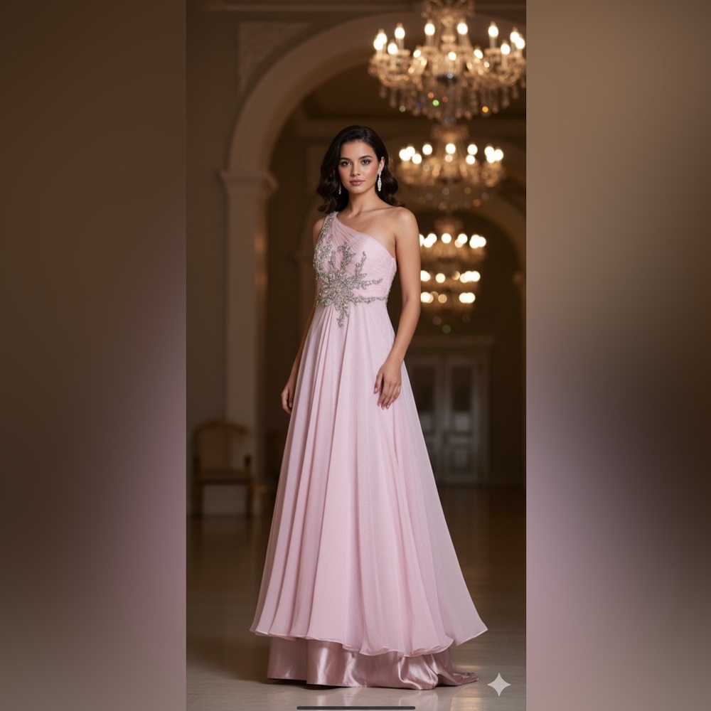 MAC DUGGAL Beaded One-Shoulder Prom Pageant Princess Gown Pink Size US‎ 6